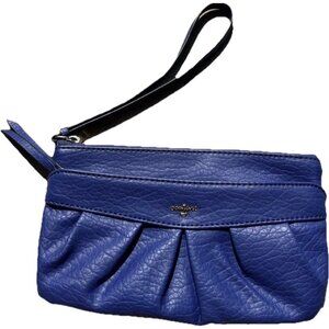 Juicy Couture Blue Faux Leather Pouch Wristlet Wallet Clutch Purse Black Lining